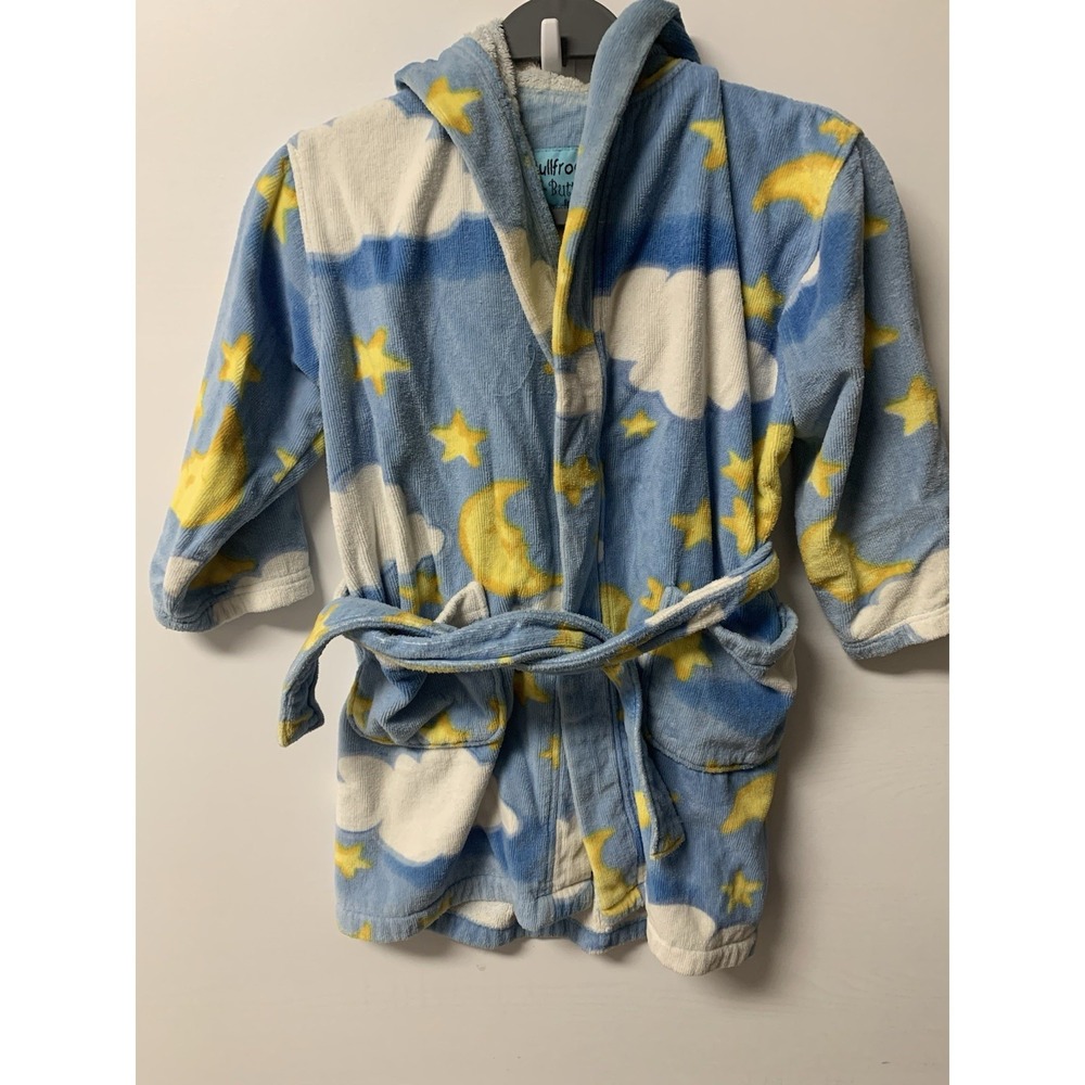 Bullfrogs & Butterflys Moon & Stars Robe Blue Large Belt Pocket Hood Terry Cloth